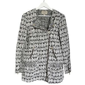 Lucky Brand‎ Women’s Full Zip Geometric Sweater Jacket Black White Size Medium